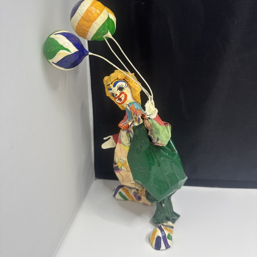 Paper Mache Clown with Balloons Mexico Folk Art Circus Vintage‎